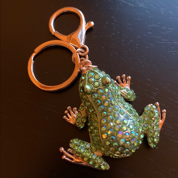 Rhinestone Frog Bag Charm / Keychain Pink OR Green - Picture 2 of 10